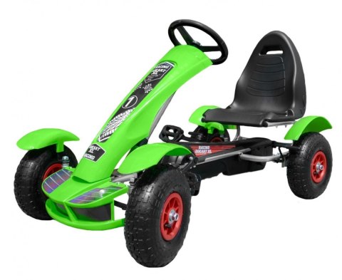 Gokart na pedały Racing XL dla dzieci 3+ Zielony + Pompowane koła + Regulacja fotela + Wolny bieg