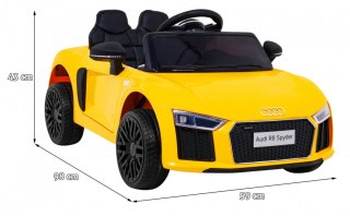 Audi R8 na akumulator dla dzieci Żółty + Pilot + EVA + Wolny Start + MP3 LED