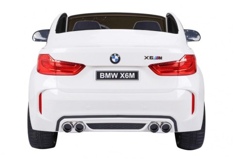 BMW X6M XXL dla 2 dzieci Biały + Pilot + Ekoskóra + Pasy + Wolny Start + MP3 USB + LED