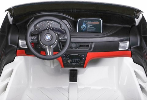 BMW X6M XXL dla 2 dzieci Biały + Pilot + Ekoskóra + Pasy + Wolny Start + MP3 USB + LED