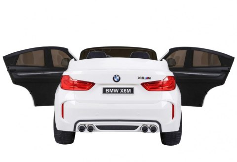 BMW X6M XXL dla 2 dzieci Biały + Pilot + Ekoskóra + Pasy + Wolny Start + MP3 USB + LED