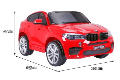 BMW X6M XXL dla 2 dzieci Czerwony + Pilot + Ekoskóra + Pasy + Wolny Start + MP3 USB + LED