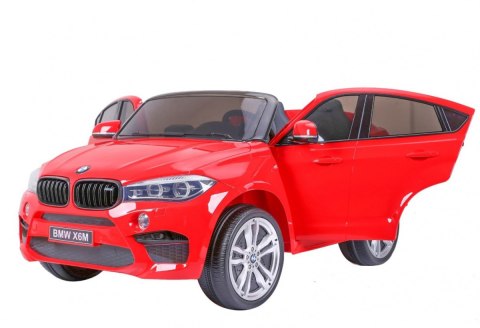 BMW X6M XXL dla 2 dzieci Czerwony + Pilot + Ekoskóra + Pasy + Wolny Start + MP3 USB + LED