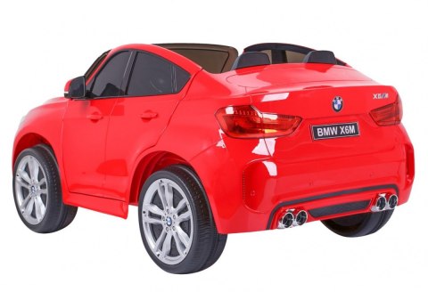 BMW X6M XXL dla 2 dzieci Czerwony + Pilot + Ekoskóra + Pasy + Wolny Start + MP3 USB + LED