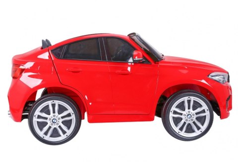 BMW X6M XXL dla 2 dzieci Czerwony + Pilot + Ekoskóra + Pasy + Wolny Start + MP3 USB + LED