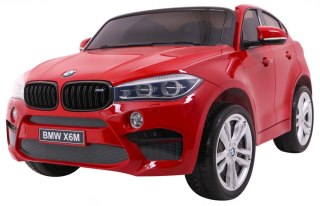 BMW X6M XXL dla 2 dzieci Lakier Czerwony + Pilot + Ekoskóra + Pasy + Wolny Start + MP3 + LED