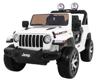 Jeep Wrangler Rubicon na akumulator dla dzieci Biały + Pilot + Radio MP3 LED + Koła EVA