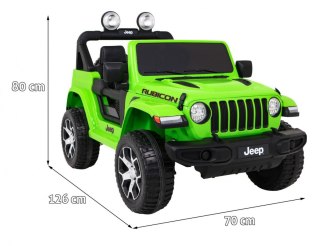 Jeep Wrangler Rubicon na akumulator dla dzieci Zielony + Pilot + Radio MP3 LED + Koła EVA