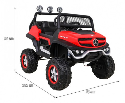 Mercedes Benz Unimog dla dzieci Terenowy Czerwony + Napęd 4x4 + Pilot + Bagażnik + Wolny Start + MP3 LED