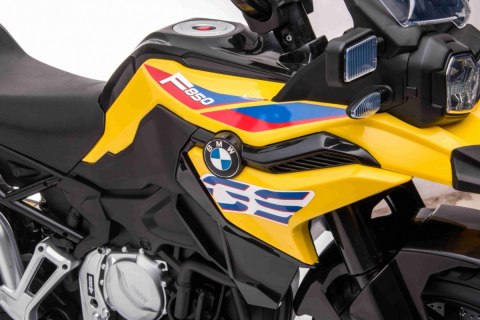 Motor BMW F850 GS na akumulator dla dzieci Żółty + Kółka pomocnicze + Audio LED + Wolny Start + EVA