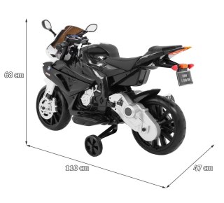 Motor na akumulator BMW S1000 RR dla dzieci Czarny + Kółeczka pomocnicze + Nóżka podpórka