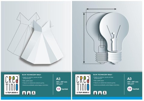 Blok techniczny biały A3/10K Creatino (10szt)