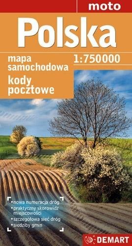 Mapa drogowa POLSKA + Kody Poczt. 1:750 000 DEMART