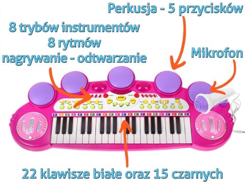 Keyboard Werble 3 Oktawy Różowy