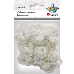 Papierowe róże na druciku białe 25mm 12szt
