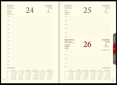 Kalendarz WN A5 dzienny Cross z gumką i ażurową datówką 2023 CZERWONY