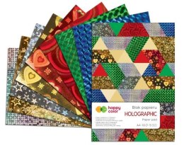 Blok dekoracyjny HAPPY COLOR Holographic A4 10ark, 70g, 5 kolorów, 5 motywów