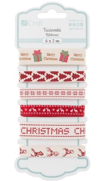 Wstążka Boże Narodzenie DPCRAFT tasiemki bawełniane SCANDI CHRISTMAS, 6 X 2M