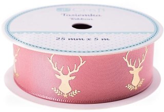 Tasiemka DPCRAFT frosty pink, 25 mm x 5m, jeleń