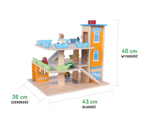 Drewniany garaż tor z windą + autka parking samochodowy