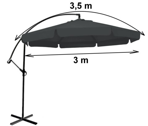 Duży szary parasol ogrodowy składany 350 cm