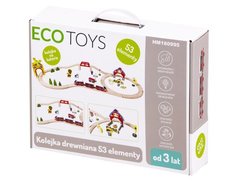 Drewniana kolejka tor pociąg na baterie Farma 53 elementy ECOTOYS