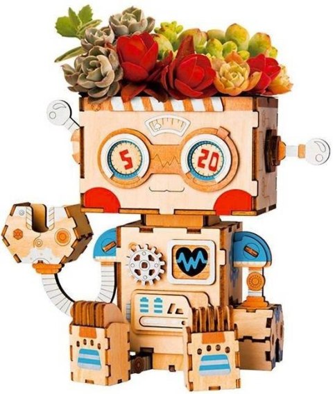 Puzzle Drewniane 3D Doniczka Robot