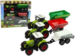 Zestaw trzech traktorów z naczepami