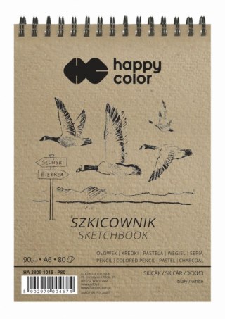 Szkicownik na spirali PTAKI A6, biały, 80 ark, 90g, Happy Color (opakowanie=5szt)