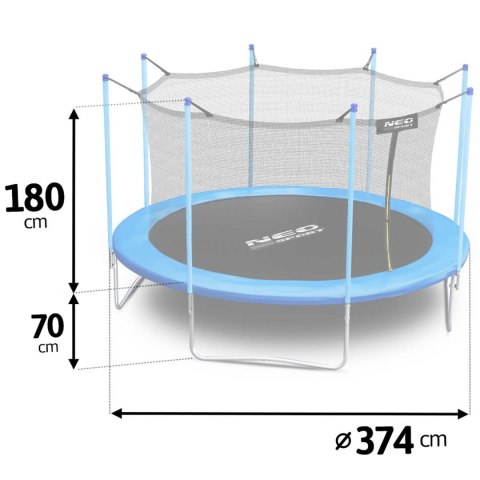 Trampolina ogrodowa 12ft/374cm z siatką wewnętrzną i drabinką Neo-Sport