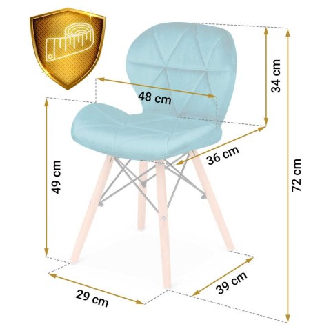 Nowoczesne welurowe krzesło skandynawskie Sofotel Sigma - jasno niebieskie 2 szt.