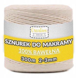 Sznurek do makramy bawełniany 3mmx300m beżowy