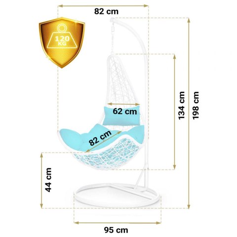 Fotel ogrodowy wiszący bujany Cabana biały + niebieskie poduszki