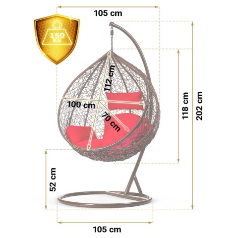 Fotel ogrodowy wiszący Hawana brązowy + czerwone poduszki Sofotel