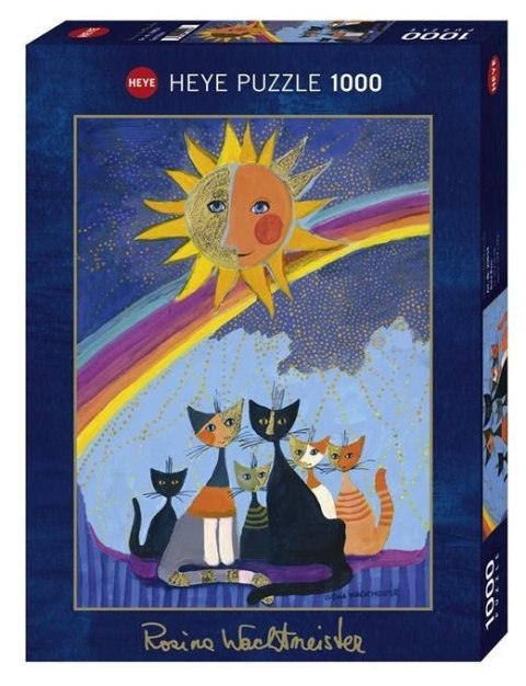 Puzzle 1000 Rodzinka kotów z tęczą w tle