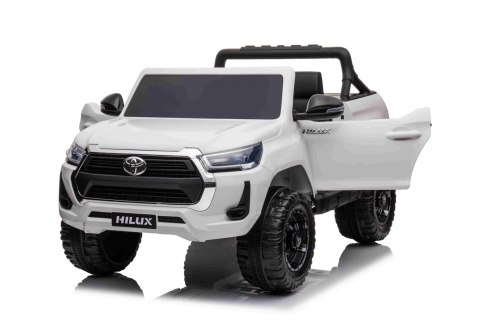 Toyota Hilux na akumulator dla dzieci Biały + Napęd 4x4 + Pilot + 2 bagażniki + Radio MP3 + LED