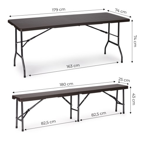 Stół cateringowy 180cm + 2 ławki zestaw bankietowy Rattan