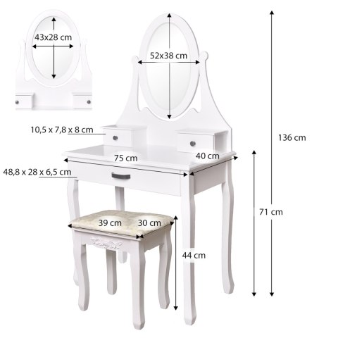 Toaletka kosmetyczna z lustrem + taboret 3 szuflady