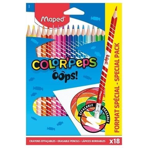 Kredki Colorpeps Oops trójkątne z gumką 18kol