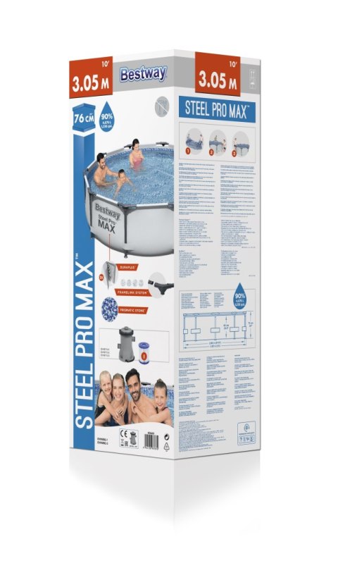 Bestway 56408 BASEN STELAŻOWY STEEL PRO MAX Z POMPĄ FILTRACYJNĄ 3.05m x 0.76m