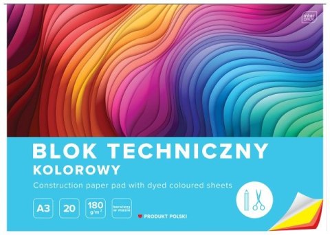 Blok techniczny kolorowy A3 20k. 180g INTERDRUK barwiony w masie