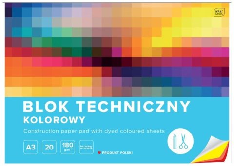 Blok techniczny kolorowy A3 20k. 180g INTERDRUK barwiony w masie