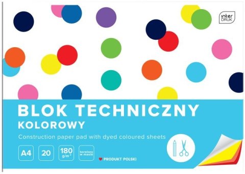 Blok techniczny kolorowy A4 20k. 180g INTERDRUK