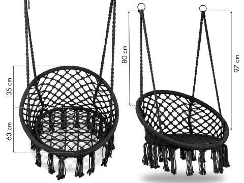 Fotel wiszący Boho huśtawka ogrodowa z poduszką czarna