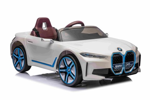 Autko BMW i4 na akumulator dla dzieci Biały + Wolny Start + EVA + Ekoskóra + Audio LED + Pilot