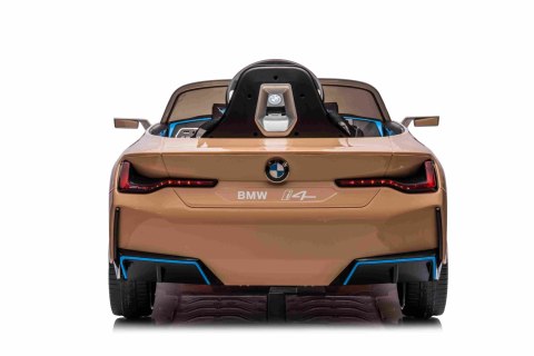 Autko BMW i4 na akumulator dla dzieci Złoty + Wolny Start + EVA + Ekoskóra + Audio LED + Pilot