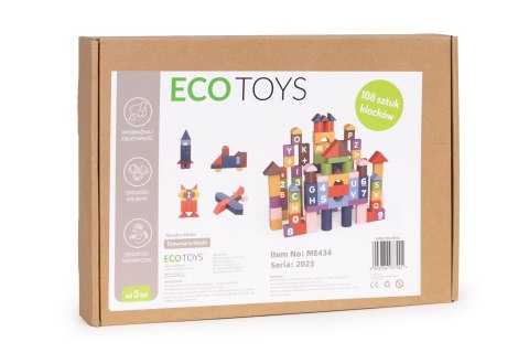 Drewniane klocki edukacyjne konstrukcyjne dla dzieci kolorowe 108el ECOTOYS