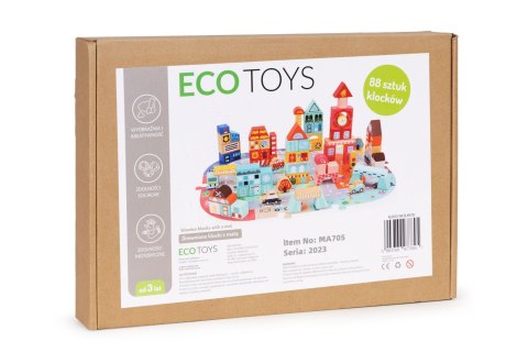 Drewniane klocki edukacyjne miasto zestaw mata 88 klocków ECOTOYS