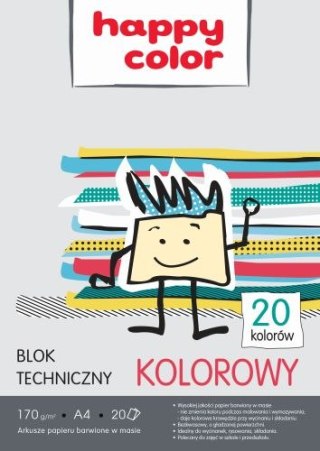 Blok techniczny kolorowy A4 20k. 170g HAPPY COLOR