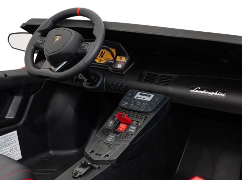 Lamborghini Aventador SV na akumulator dla 2 dzieci Czerwony + Silnik bezszczotkowy + Pompowane koła + Audio LED